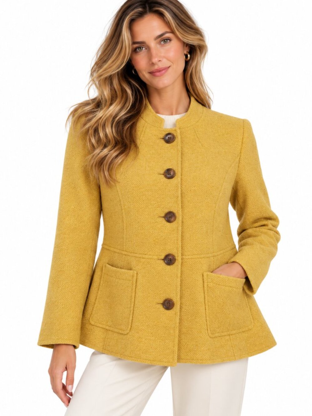 Talbots Wool Blend Jacket 14WP Yellow Band Collar Academia Preppy Classic Office